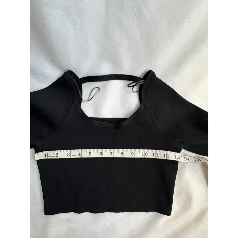 Zara Juniors Long Sleeve Cropped Ribbed Sweater Black Size S Jacquard Basics